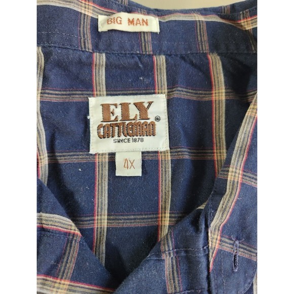 Ely Cattleman Men's 4XL Big Man Pearl Snap Button Down Blue Plaid Long Sleeve - Picture 3 of 6